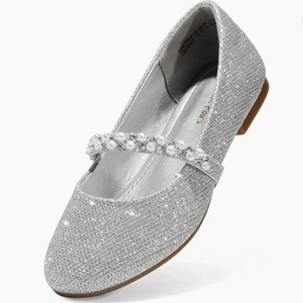 DREAM PAIRS || Girls Sparkly Silver Embellished Flat Dress shoe - Size 2 - Picture 2 of 7